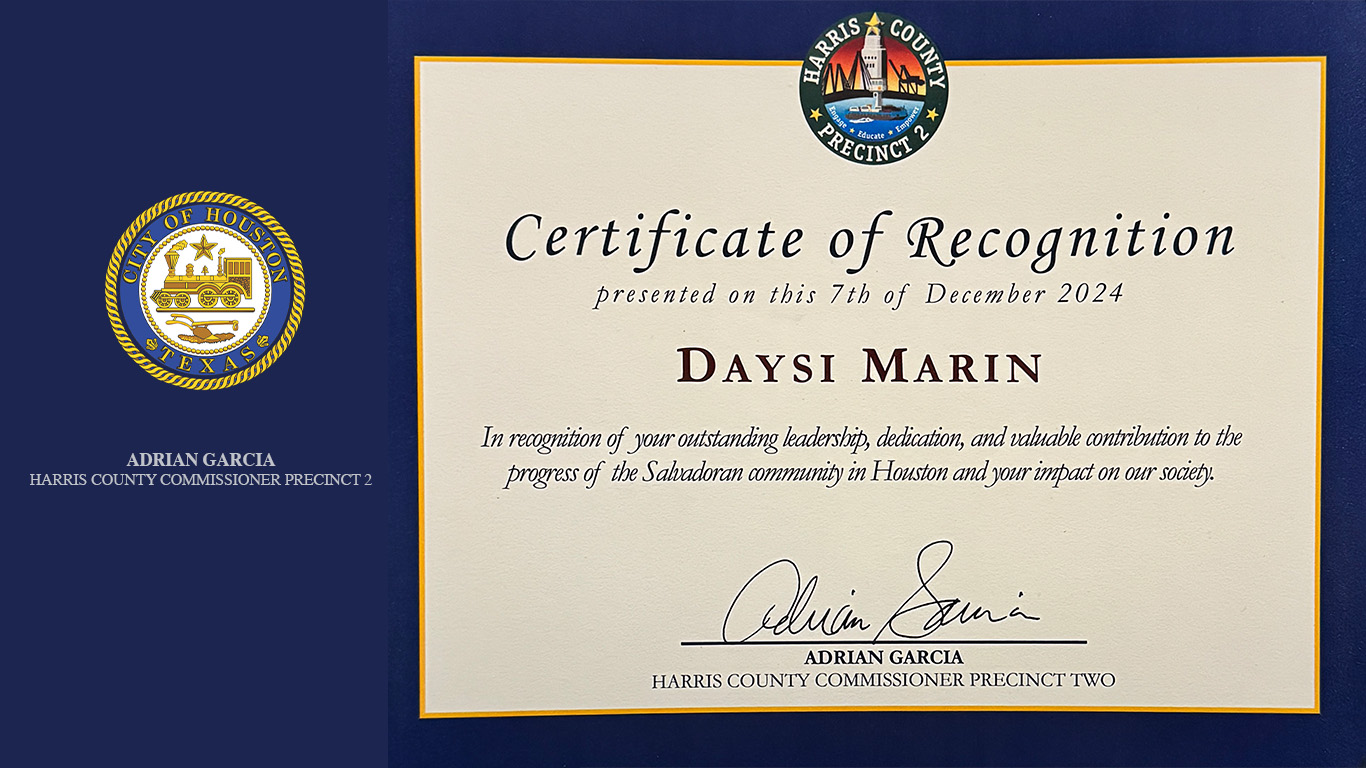 Harris County Precinct 2 — Adrian Garcia — Certificate of Recognition