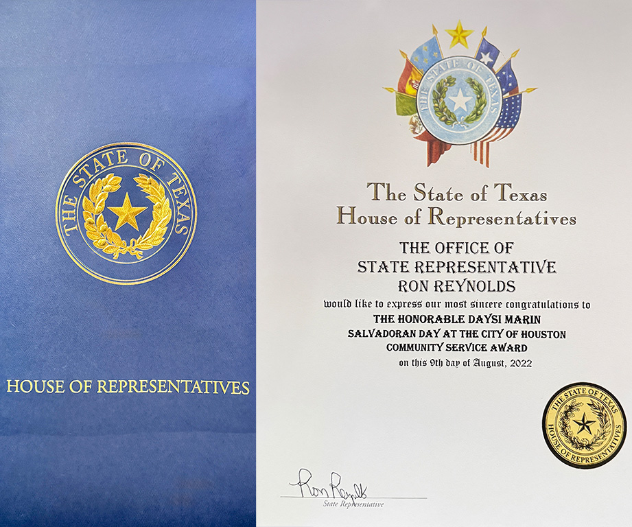 Texas House of Representatives — Ron Reynolds — Salvadoran Day Community Service Award